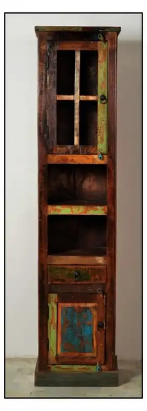 Reclaimed Wood Vintage Cabinet with 1 Door, 1 Drawer, 2 Open Self & 1 Bookshelf - popular handicrafts